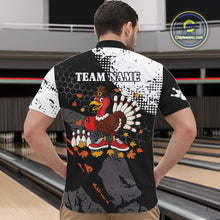 Load image into Gallery viewer, Black and white Mens bowling shirts Custom retro Turkey bowling Thanksgiving bowling team jersey NQS10723