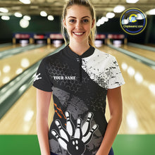 Load image into Gallery viewer, Black and white Women bowling shirts Custom retro Turkey bowling Thanksgiving bowling team jersey NQS10723