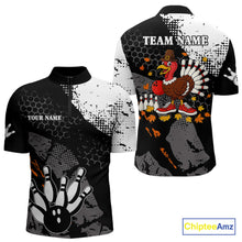 Load image into Gallery viewer, Black and white Mens bowling shirts Custom retro Turkey bowling Thanksgiving bowling team jersey NQS10723