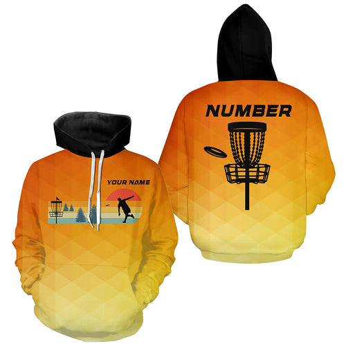 Orange gradient Retro disc golf Hoodies custom name and number disc golf hoodie NQS8779