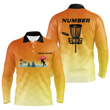 Load image into Gallery viewer, Orange gradient Retro disc golf polo shirts for men custom name and number disc golf jerseys NQS8779