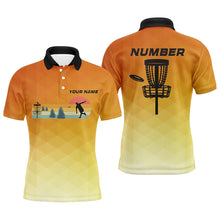 Load image into Gallery viewer, Orange gradient Retro disc golf polo shirts for men custom name and number disc golf jerseys NQS8779