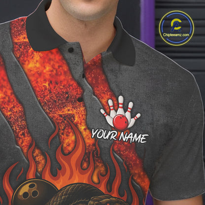 Red Flame Skull Snake Bowling Polo, Quarter Zip Shirts for Men Custom Team Bowling Jersey NQS10937