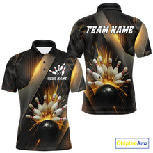 Load image into Gallery viewer, Black and Gold Bowling league shirts For Men custom team bowling jerseys, gifts for bowlers NQS11109