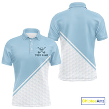 Load image into Gallery viewer, Light Blue and White Golf polo golf shirt for men Custom men&#39;s golf outfit, unique golf gifts NQS11112