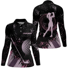 Load image into Gallery viewer, Pink and Black grunge pattern golf ball club Women Golf Polo Shirts custom ladies golf attire NQS9249