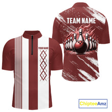 Load image into Gallery viewer, Red and White retro Argyle Flame bowling Men Polo, 1/4 Quarter Zip Shirts Custom bowling team jerseys NQS11313