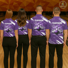 Load image into Gallery viewer, Purple &amp; White retro Argyle Flame bowling Women Polo, 1/4 Zip Shirts Custom bowling team jersey NQS11314