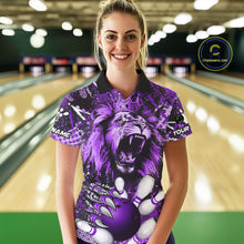 Load image into Gallery viewer, Purple Camo Lion roar Bowling Polo, Quarter Zip Shirts for Women Custom Lion Bowling Team jerseys NQS11525