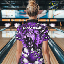Load image into Gallery viewer, Purple Camo Lion roar Bowling Polo, Quarter Zip Shirts for Women Custom Lion Bowling Team jerseys NQS11525