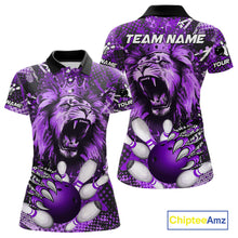 Load image into Gallery viewer, Purple Camo Lion roar Bowling Polo, Quarter Zip Shirts for Women Custom Lion Bowling Team jerseys NQS11525
