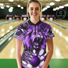 Load image into Gallery viewer, Purple Camo Lion roar Bowling Polo, Quarter Zip Shirts for Women Custom Lion Bowling Team jerseys NQS11525