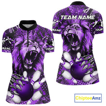 Load image into Gallery viewer, Purple Camo Lion roar Bowling Polo, Quarter Zip Shirts for Women Custom Lion Bowling Team jerseys NQS11525