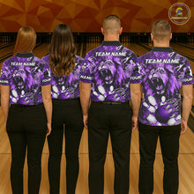 Load image into Gallery viewer, Purple Camo Lion roar Bowling Polo, Quarter Zip Shirts for Women Custom Lion Bowling Team jerseys NQS11525