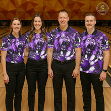 Load image into Gallery viewer, Purple Camo Lion roar Bowling Polo, Quarter Zip Shirts for Women Custom Lion Bowling Team jerseys NQS11525
