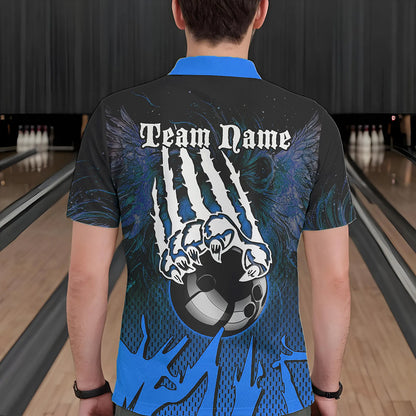 Black and Blue Lion Bowling Polo, Quarter Zip Shirts For Men Custom Team Lion Bowling Jerseys NQS9596