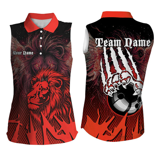 Black and Red Lion Bowling Sleeveless Polo Shirts Custom Team Bowling Jerseys, gift for bowlers NQS9598
