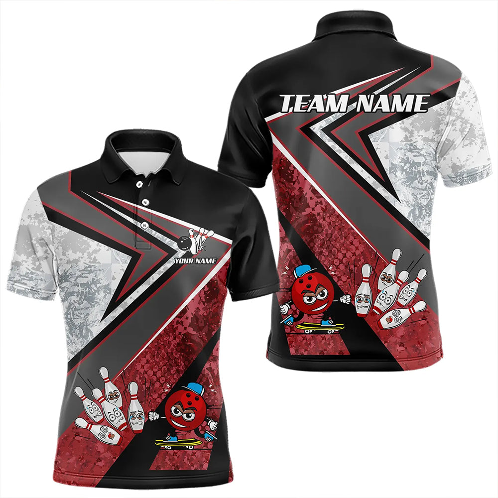 Funny Bowling ball and Pins Mens bowling shirt Custom Camo Bowling Team Jersey, gift for Bowler | Red NQS9604