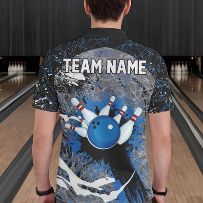 Personalized Black And Blue Camo Bowling Jerseys For Men Custom Bowling Team Polo, Quarter-Zip Shirts NQS9746
