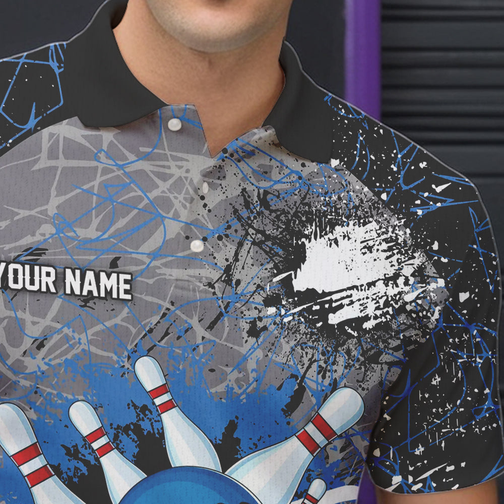 Personalized Black And Blue Camo Bowling Jerseys For Men Custom Bowling Team Polo, Quarter-Zip Shirts NQS9746