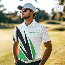 Load image into Gallery viewer, Black, White and Green Golf polo shirts For Mens custom mens golf top, unique golf gifts NQS10010