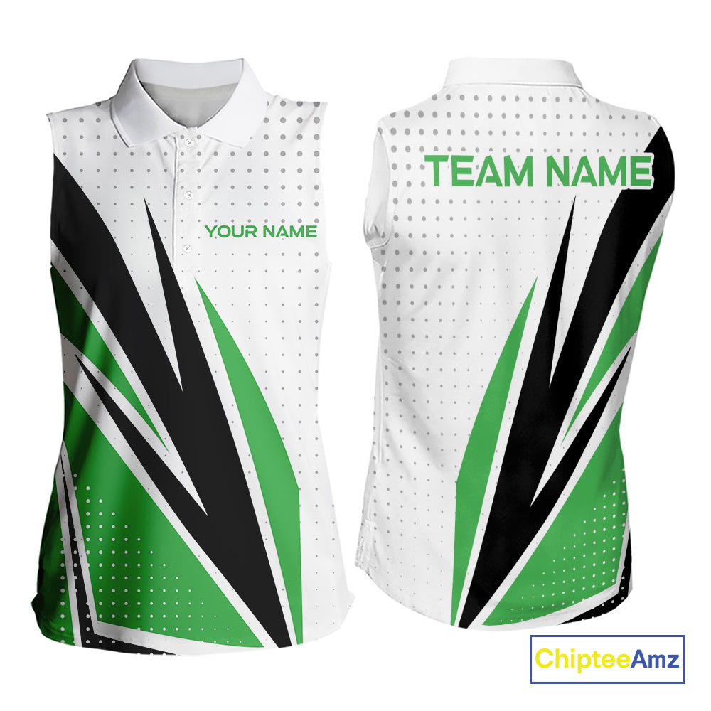 Black, White and Green Sleeveless Golf polo shirts For Women custom ladies golf top, unique golf gift NQS10010