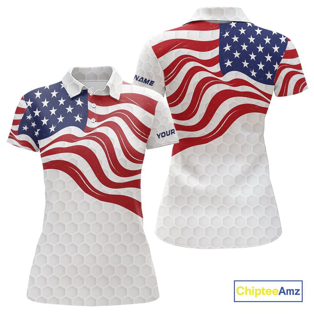 Red, White and Blue American Flag Women golf polo shirts custom women's patriotic golf apparel NQS10169