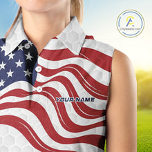 Load image into Gallery viewer, Red, White and Blue American Flag Women sleeveless polo shirt custom women&#39;s patriotic golf apparel NQS10169