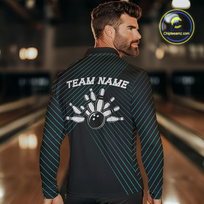 Black and Blue Skull Bowling Polo, Quarter Zip Shirts For Men Custom Bowling Team Jerseys Outfits NQS10171