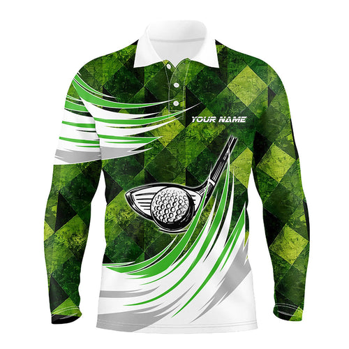 Green argyle pattern golf ball clubs Men golf polo shirts custom male golf outfits, gifts for golfer NQS8112