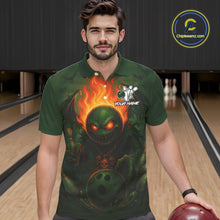 Load image into Gallery viewer, Custom Halloween Bowling Shirt For Men Green Flame Skull, personalized bowling shirts for team bowler NQS10312