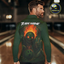 Load image into Gallery viewer, Custom Halloween Bowling Shirt For Men Green Flame Skull, personalized bowling shirts for team bowler NQS10312