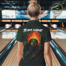 Load image into Gallery viewer, Custom Halloween Bowling Shirt For Women Green Flame Skull, personalized bowling shirts for team NQS10312