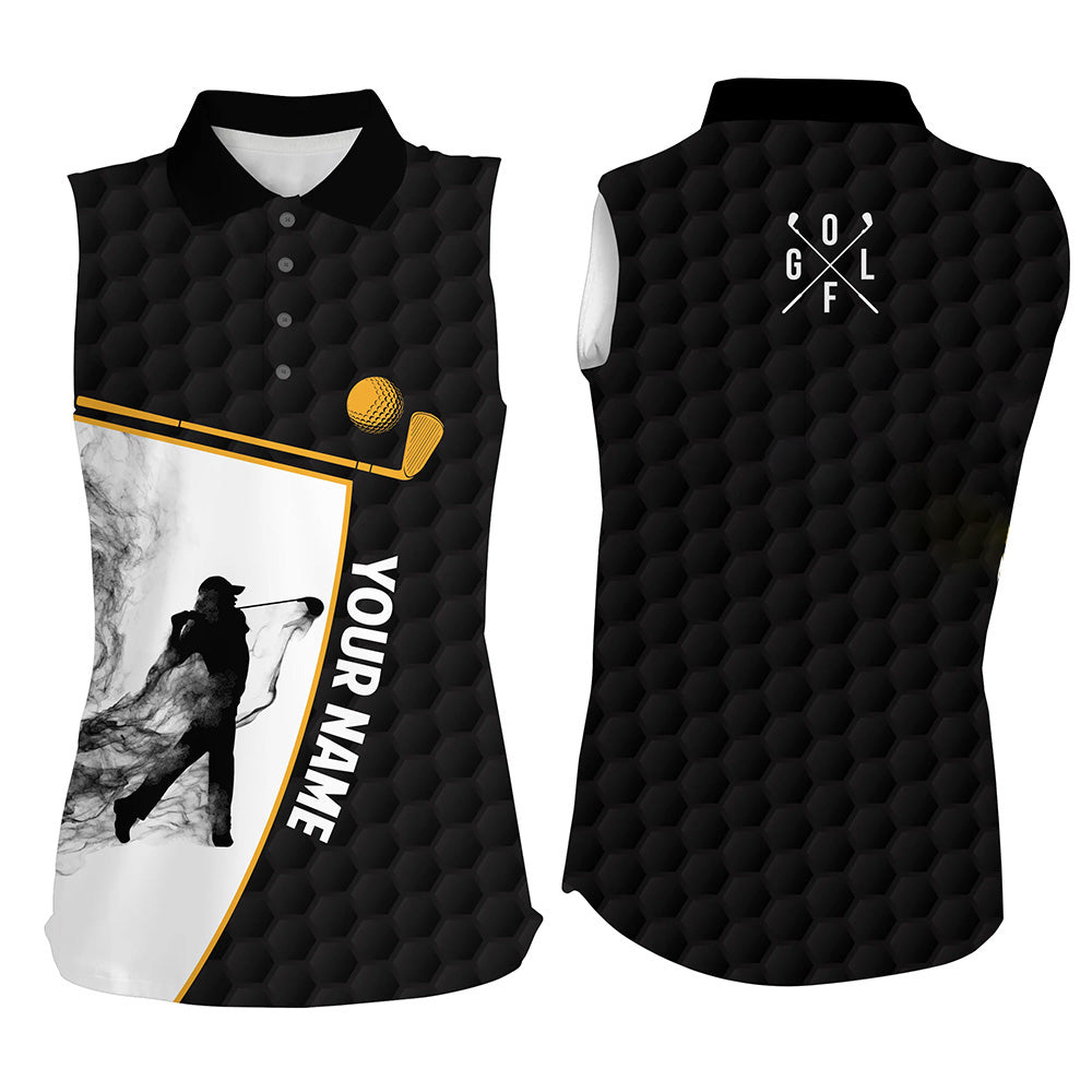 Black and white Women sleeveless polo shirt custom golf ball shirts ladies golf top NQS6213