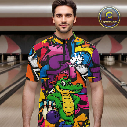 Funny Colorful Graffiti Pattern Alligator Bowling shirts for Men Custom Team bowling league jersey NQS10733