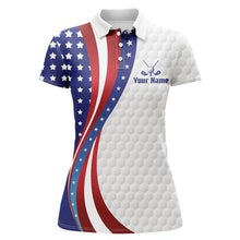 Load image into Gallery viewer, Red, White and Blue American Flag Womens golf polos shirts custom patriotic ladies golf tops NQS9259