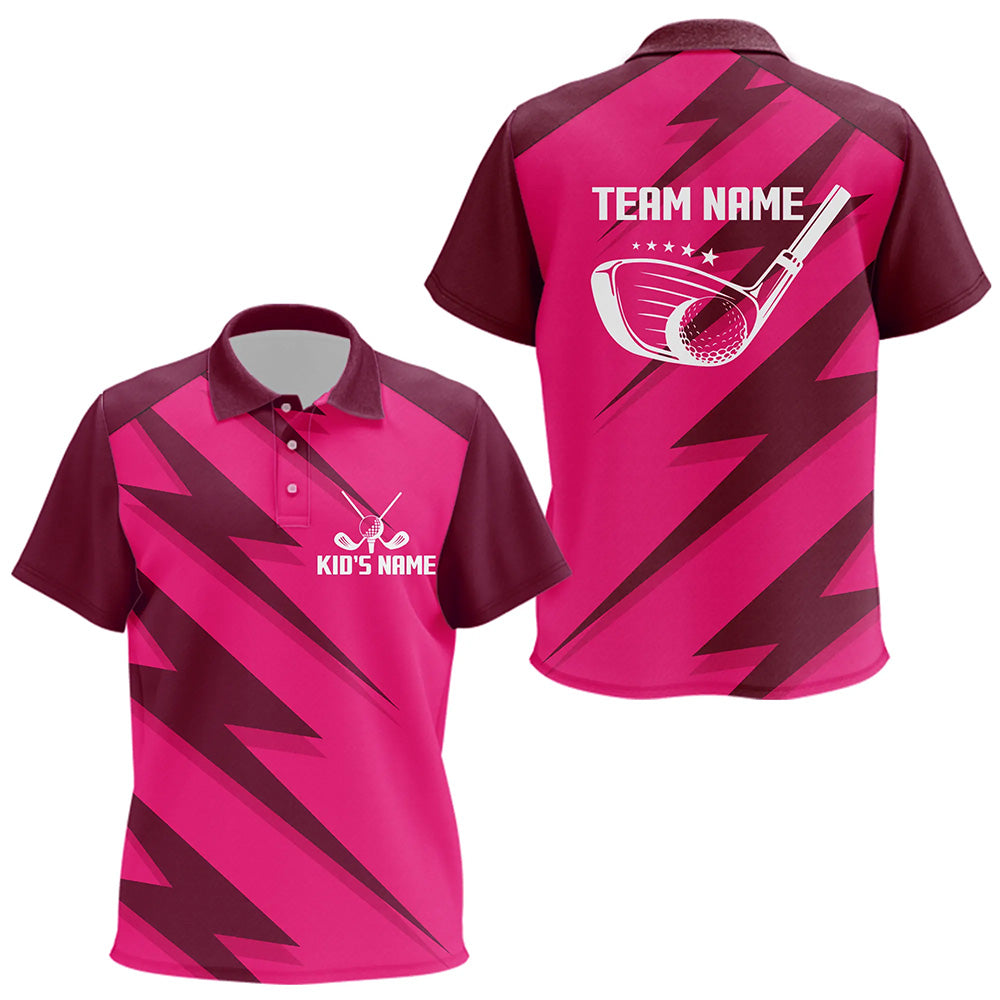 Kid golf polo shirts pink lightning custom name and team name golf shirt, golfing gifts NQS9428