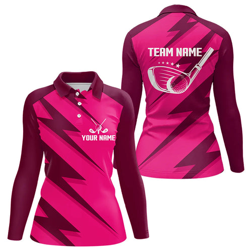 Women golf polo shirts pink lightning custom name and team name golf shirt, golfing gifts NQS9428