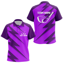 Load image into Gallery viewer, Kid golf polo shirts purple lightning custom name and team name golf shirt, golfing gifts NQS9429
