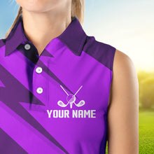 Load image into Gallery viewer, Women sleeveless polo shirt purple lightning custom name and team name golf shirt, golfing gifts NQS9429