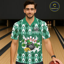 Load image into Gallery viewer, Argyle pattern St Patrick Green Hawaiian Bowling Shirt Custom team bowling button up shirt NQS11535
