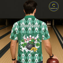 Load image into Gallery viewer, Argyle pattern St Patrick Green Hawaiian Bowling Shirt Custom team bowling button up shirt NQS11535