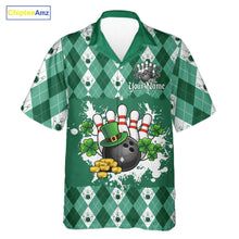Load image into Gallery viewer, Argyle pattern St Patrick Green Hawaiian Bowling Shirt Custom team bowling button up shirt NQS11535