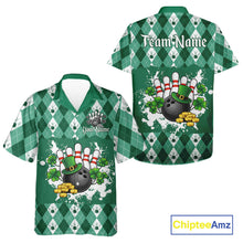 Load image into Gallery viewer, Argyle pattern St Patrick Green Hawaiian Bowling Shirt Custom team bowling button up shirt NQS11535