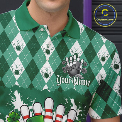 Argyle pattern St Patrick Green Bowling Polo, 1/4 zip shirts for Men Custom team bowling jerseys NQS11535