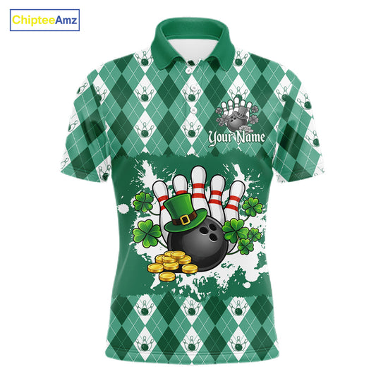 Argyle pattern St Patrick Green Bowling Polo, 1/4 zip shirts for Men Custom team bowling jerseys NQS11535