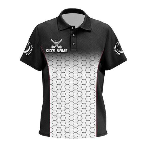 Black and White Hexagon pattern Kid golf polos shirts custom golf apparel for kids NQS8345