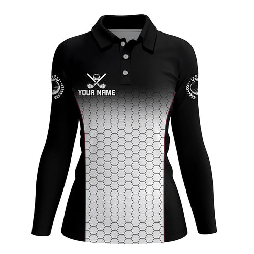 Black and White Hexagon pattern Womens golf polo shirts custom golf apparel for ladies NQS8345