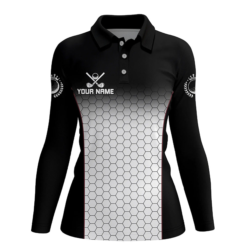 Black and White Hexagon pattern Womens golf polo shirts custom golf apparel for ladies NQS8345