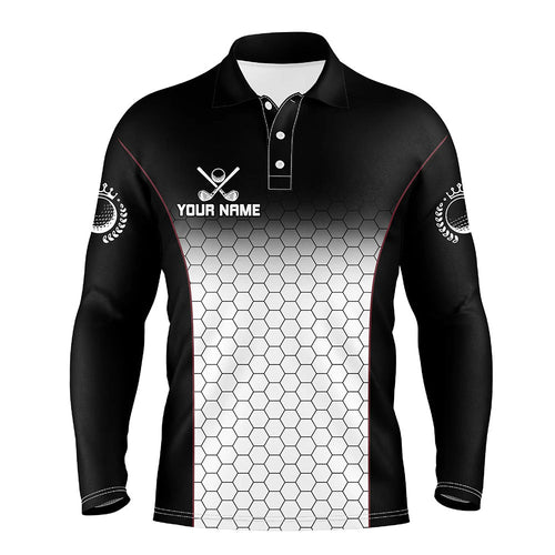 Black and White Hexagon pattern Mens golf polo shirts custom golf apparel for mens NQS8345